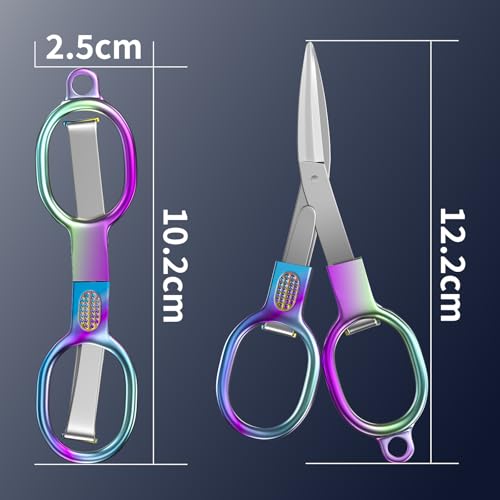2 Pcs Folding Stainless Steel Portable Mini Travel Scissors, Safety Foldable Pocket Badge Small Scissors All Purpose for Travel, Home, Office, Craft, Sewing, Nurse Accessories