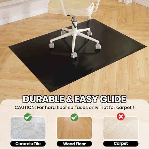 Black Office Chair Mat for Hardwood Floor, 30 x 48 Inch Computer Desk Chair Mat, Plastic Floor Protectors for Chairs, Heavy Duty Wood Tile Floor Mats for Home Laundry Dining Area