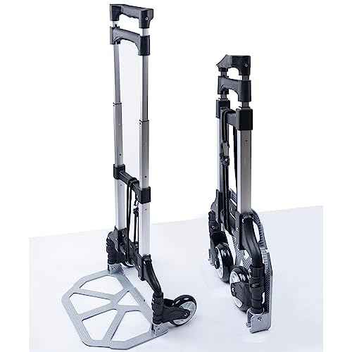 Folding Hand Truck and Dolly,165 lb Capacity Aluminum Portable Cart Foldable 2 Wheel Dolly with Telescoping Handle