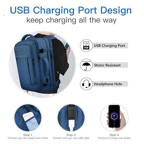 Large Travel Laptop Backpack for Men, 50L Carry On Backpack, Expandable Laptop Bag Water Resistant Overnight Weekender Gym Daypack Traveling Backpack, Traveler Gifts, Blue