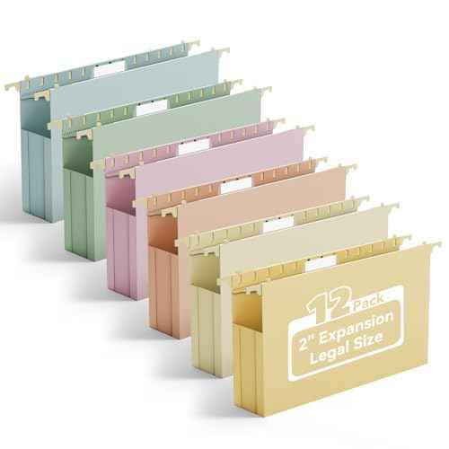 Ansook Plastic Hanging File Folders Legal Size,Heavy Duty 2" Expandable File Folder with Tabs,12 Pack Reinforced File Cabinet Folder for Documents,Extra Capacity Accordion Hanging Folder,Morandi Color