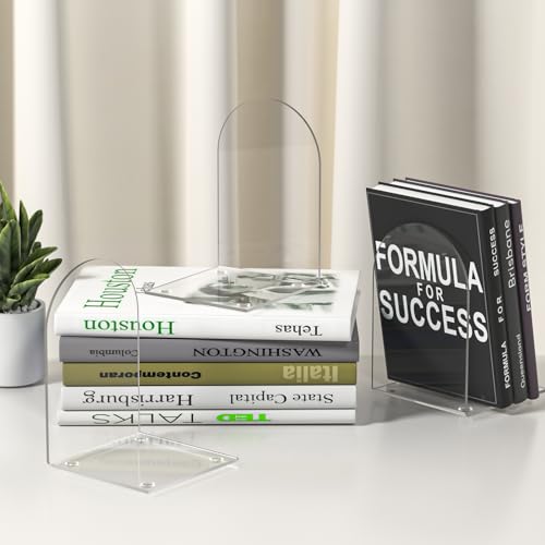 ALOTCHE 4 Pieces Acrylic Bookends - Clear Book Ends for Shelves & Office