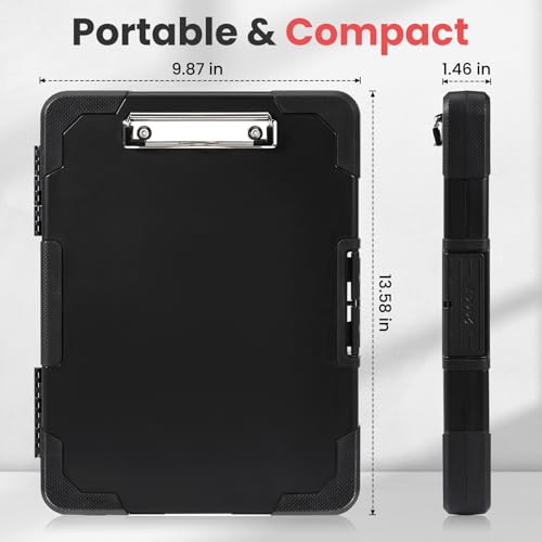 Sooez Toughest Clipboard with Storage, Internal Pen Pouch Included, Letter/ A4 Size, Shockproof Heavy Duty Plastic Clip Boards 8.5x11¡±, High Capacity Clipboards Box Case for Contractor Trucker Driver