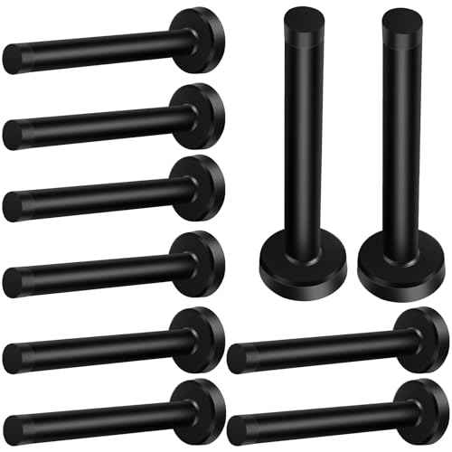 Long Door Stopper, Door Stops 5 Inch Wall Mount Door Stopper Wall Protector, Heavy Duty Solid Black Doorstop Brushed Stainless Steel with Soft Rubber Bumper Tips