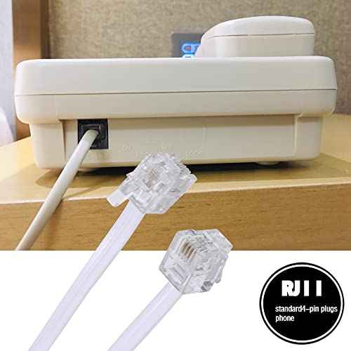 15 Feet Long Telephone Extension Cord Phone Cable Line Wire, with Standard RJ11 Plug and 1 in-Line Couplers and 15 Cable Clip Holders-White