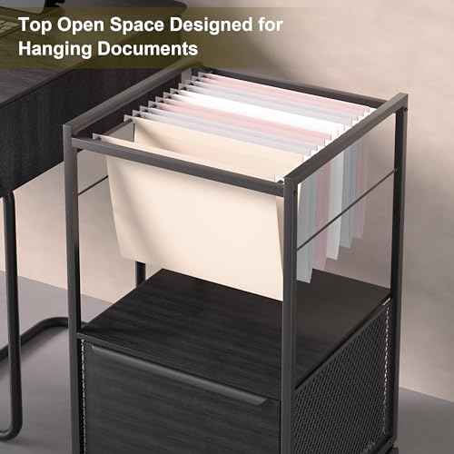 VECELO Mobile Filing Cabinet with Hanging Folders, Vertical File Cart, Spacious Storage Drawer Design, Ideal for Home Office Organization, Letter Size Compatibility, Black
