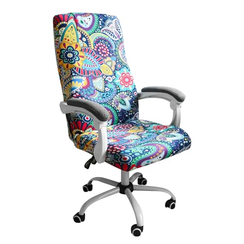 FORCHEER Large Boho Office Chair Cover with Armrests – Stretchable, Zippered Slipcover for Large Chairs