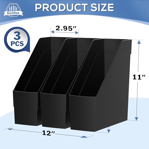 Delifox 3 Pack Black Plastic Magazine Racks Desk Organizer File Bin