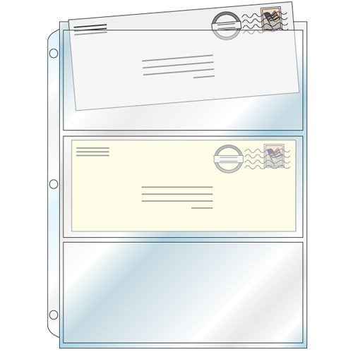 StoreSMART - Collector's Envelope Page for 3-Ring Binders - Three 3 1/2" x 8 1/2" Pockets - Holds 3 Envelopes - Clear Vinyl - 25 Pack - MC29-25