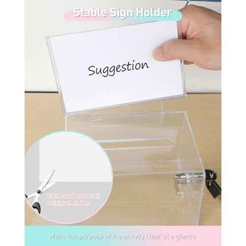 Uniclife 4 Pack Acrylic Donation Box with Lock and Sign Holder 6.2" x 4.7" x 4" Ballot Boxes with Slot Clear Plastic Suggestion Box Storage Container for Fundraising Voting Charity Tip Collection