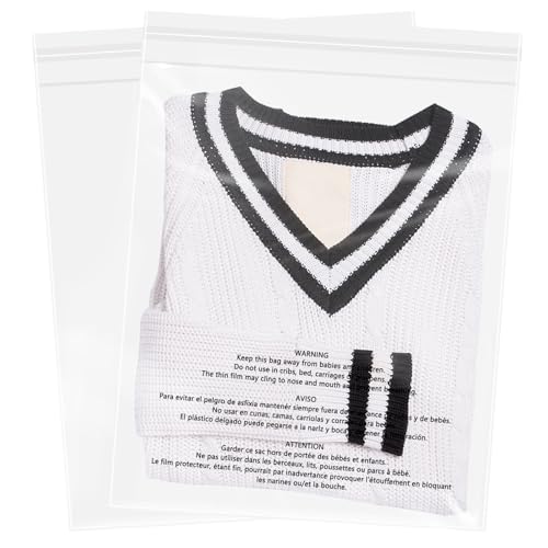 200 Pack 13 x 15 Clear Poly Bags with Resealable & Safety Warning - Food Grade