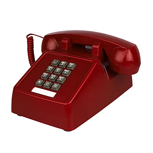 TelPal Landline Phones for Home Office Hotel School Corded Single Line Heavy Desktop Basic Telephone for Seniors Retro Classic Old Fashion Movie Decor Telephones with Loud Metal Bell Ringer (Red)