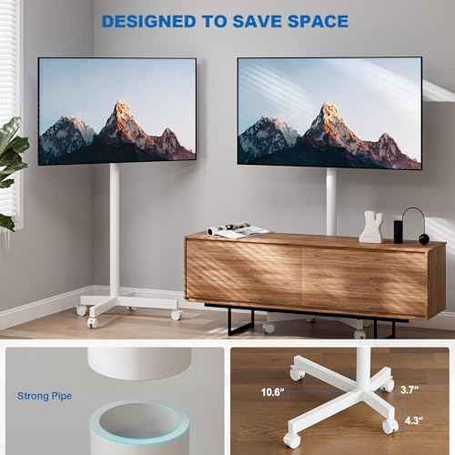 Mobile TV Cart Rolling TV Stand for 23-65 Inch Screen Outdoor TVs up to 110lbs, Height Adjustable Portable AV Cart with Wheels and Tilt Mount, Outdoor TV Stand Mount, Max VESA 400x400mm, White
