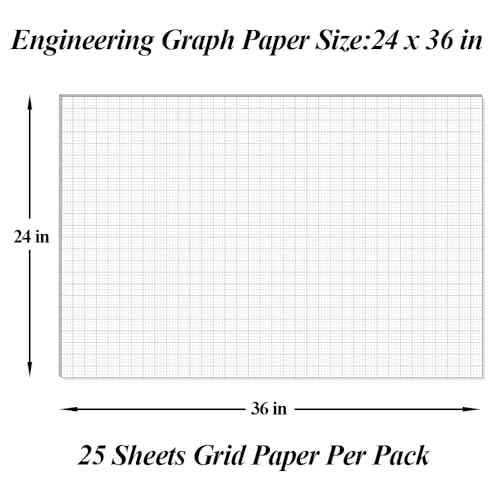 Graph Paper Pad - 24" x 36" Large Graph Paper, 25 Sheets/50 Pages, 4"x4" Ruled Grid Paper for Engineer Architect Designer Mathematician Draftsmen Sketch House Commercial Building Plan Drafting