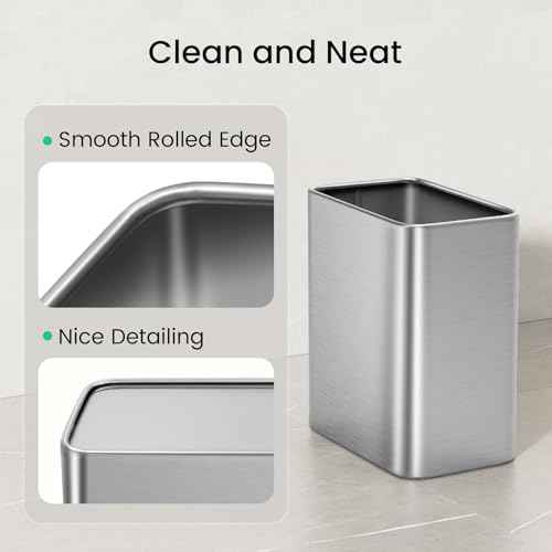 Cesun Small Bathroom Trash Can 2.1 Gallon Wastebasket, Modern Metal Garbage Can Office Waste Basket, Silver Stainless Steel Trash Bin for Bedroom, Home Office, Toilet, rv, Near Desk, Under Sink.