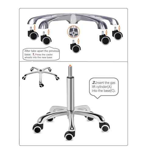 Kaleurrier Aluminum 5-Leg Stool Chair Base, Heavy Duty 300 lbs, Universal Standard Size, Polished Finish