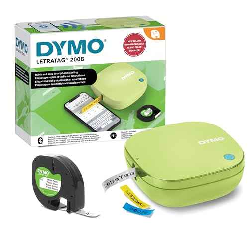 DYMO LetraTag 200B Bluetooth Label Maker | Compact Label Printer | Connects Through Bluetooth Wireless Technology to iOS and Android | Includes 1 White Paper Label Tape | Pistachio Yellow