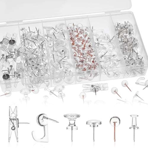 Okxiri 290 Pcs Push Pins Assorted 6-Style Thumb Tacks Set with Clear Variation