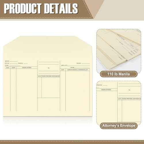 100 Pack 10 x 14-3/4'' Attorney's Envelopes Open Side Case Files Envelopes, Heavy Duty 110 lb Manila, Manila File Jackets Attorney Job Folders for Office Business Employee
