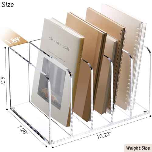 YUXUN Acrylic Magazine Holder,Clear Desk Organizer Vertical File Sorter Holder Stand for Notebook,Paper,Envelope,Magazine, Book Storage-Office/Home/Classroom Organization (5 Compartments,B5)