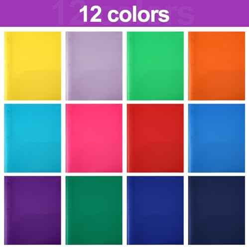 Cholemy 72 Packs Pocket Folders with Prongs Heavy Duty Plastic Folder with Business Card Slot 3 Prong Fasteners for School Office (Bright)