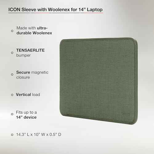 Incase ICON Sleeve with Woolenex - MacBook Pro 14 inch Case - 2025, 2024, 2023, 2022, 2021, M5, M4, M3, M2, M1 - Fitted MacBook Case, Laptop Sleeve, Hard Cover, Durable, Lightweight - Huntmaster Green