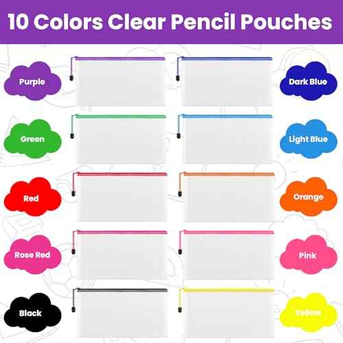 100 Pack Pencil Case Pouch Bulk, 9.5'' x 4.5'' Small Clear Mesh Zipper Pencil Pouch Bags Waterproof Pencil Holder Pouches for Classroom Office File Travel Bill Stationery, 10 Colors