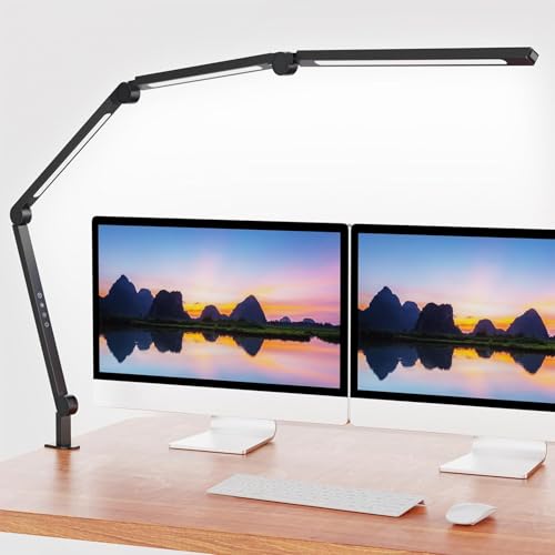 AILBTON Black LED Desk Lamp with Clamp, Dimmable Eye-Caring Architect Light