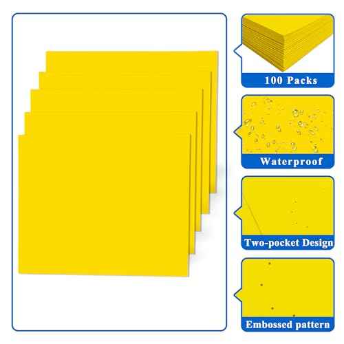 Zzrywuty 100 Packs Two Pocket File Folders with Business Card Slot,Textured Paper,Letter Size,Holds 100 Plus Sheets for School,Office,Business,Yellow