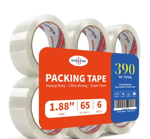 Heavy Duty Clear Packing Tape 1.88 Inch x 65 Yards - 6 Rolls by WINSUFIRE