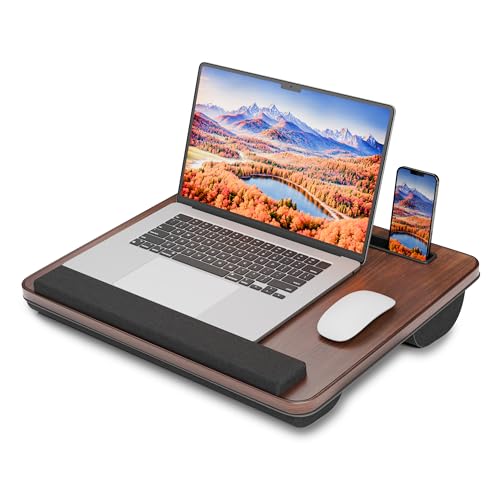 HETTHI Dark Brown Laptop Lap Desk with Cushion, Fits 15.6 Inch Laptops, Portable & Ergonomic