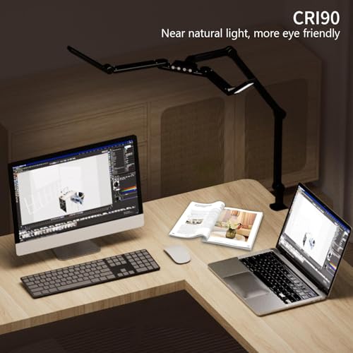 Architect Desk Lamp with 5 Light Bars for Home Office, 32.5Inch Long Led Desk Light with Clamp, 24W Tall Foldable Computer Lamp with Swing Arm, Bright Table Light for Desktop Working Drafting