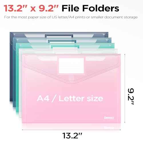 Sooez 10Pack Plastic Envelopes, Plastic File Folders, Clear Folders for Documents Trendy Colors, Super Heavyweight Document Holders, Storage Pouches, File Envelopes for School Office Supplies