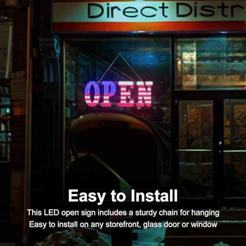 30'' x 10" Large Open Signs for Business, Super Bright LED Open Closed Sign with Hanging Installation, Light Up Sign for Bar Store Restaurant Office Hotel Salon USA Flag