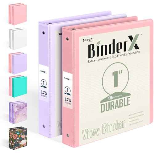 2 Pack BinderX Extra Durable 3 Ring Binder, 1 Inch Binder Round Rings, Fits 350 Sheets of 8.5x11 Paper, Customizable View Cover with Inside Pockets, Cute 1 Inch Binders 3 Ring, Pink & Purple
