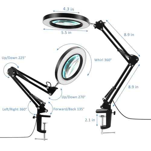 LANCOSC 2-in-1 Magnifying Glass with Light and Stand, 5X Real Glass Lens, 3 Color Modes Stepless Dimmable, Magnifying Desk Lamp & Clamp, LED Lighted Magnifier for Repair, Reading, Crafts, Close Works