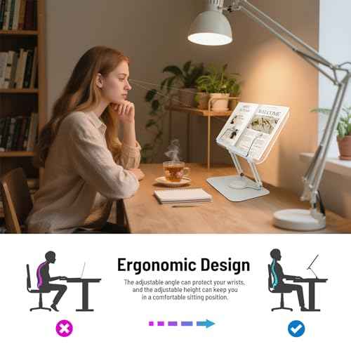 Acrylic Book Stand for Reading Hands Free - Adjustable 360¡Æ Rotating Cookbook Holder with Elastic Page Clips & Foldable Base, Multi-Angle Desktop Display Stand for Recipes, Textbooks, Tablets, Bibles