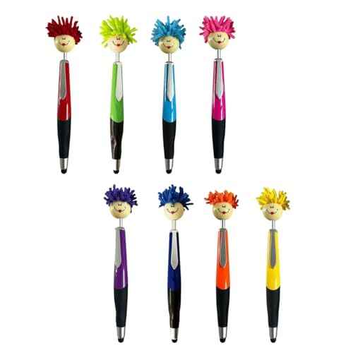 Pens,Funny Mophea Topper Pens,8pcs Mop Head Ballpoint Pens,with Plush Hair Writing Click Pen Portable Cute Cartoon Multi-function Signing Pen Decor Gift for Office Home
