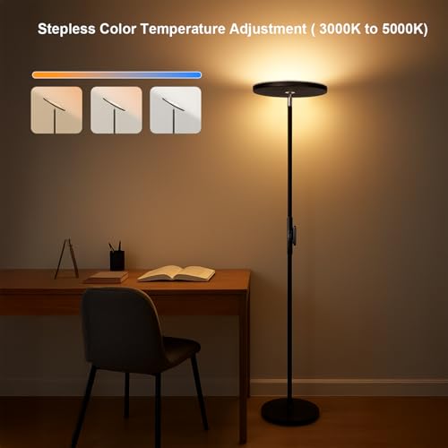 JOOFO Black LED Torchiere Floor Lamp with Remote & Stepless Dimming