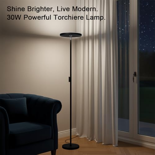 JOOFO Black LED Torchiere Floor Lamp with Remote & Stepless Dimming