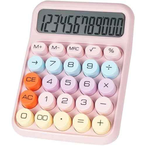 Mechanical Switch Calculator with Big Buttons, Calculators Desktop, 12 Digits, Large LCD Display, Desk Calculator, Cute Pink Calculators for Teachers Students Basic Office (Pink)