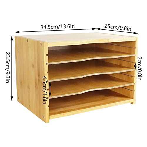 File Organizer with 3 Adjustable Shelves Bamboo Document Letter Tray Paper File Sorter for Desktop Office Home Study Workstation Desk Storage Rack (Natural)