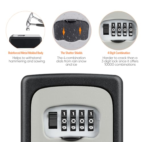 Fayleeko Grey 4-Digit Key Lock Box Wall-Mounted, 5-Keys Capacity, Indoor/Outdoor