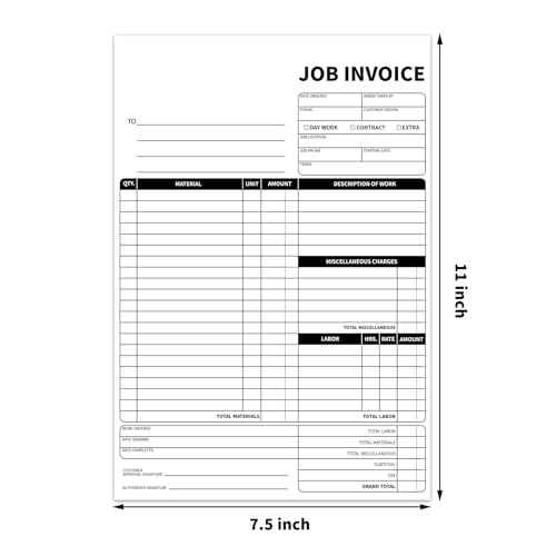 Carbonless Work Order Forms,7.5 x 11 inches Invoices for Small Business,Sales Order Book with Backing Board, 2-Part Receipt with Carbon Copy, 50 Sets