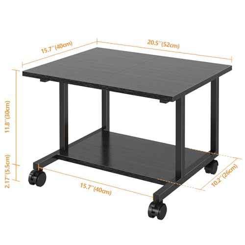 Livofloral Under Desk Printer Stand, 20.5 x 15.7 Inches Cart With Wheels, 2 Tier Mobile Table for Home Office, Large Stand With Storage for Mini Fridge, Black