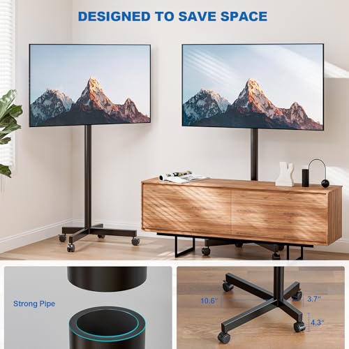 HOLMAXD Black Mobile TV Cart Rolling Stand for 23-65 Inch TVs up to 110lbs