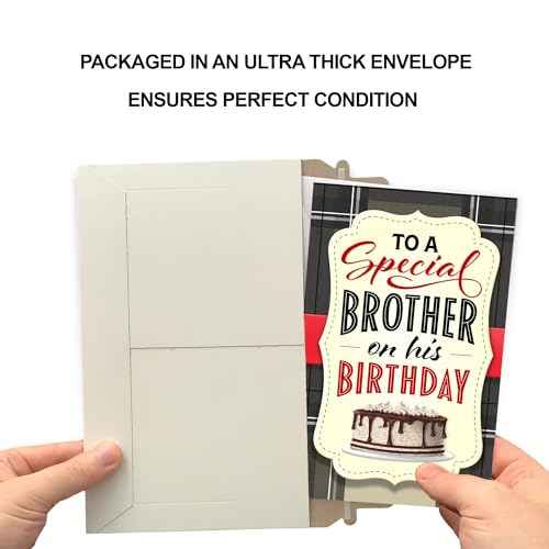 Prime Greetings Brother Birthday Card, Made in America, Eco-Friendly, Thick Card Stock with Premium Envelope 5in x 7.75in, Packaged in Presentation Mailer