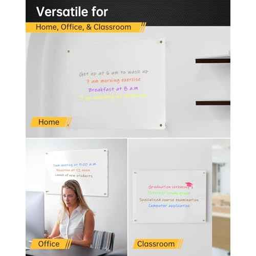 Acrylic Whiteboard 24x16 ? White-Backed Dry Erase Board with 8 Markers & Multi-Color Standoff Screws ? High Contrast & Shatter-Resistant ? Ideal for Home, Office, School, Kitchen