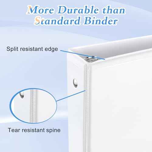 1-inch Round Ring Binder, Standard 3 Ring Binder Fit Letter Size Paper, Presentation View Binders, White,12-Pack