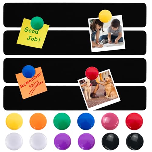 LINXIU Magnetic Metal Strips with Adhesive Backing, 2 x 12 Inch, 4 Pack, Black with 12 Magnets for Wall Organizing, Office & Kitchen